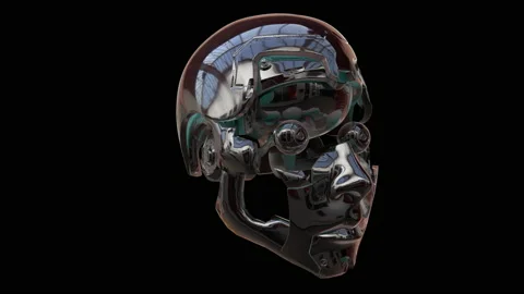 Robot 1003: A Robotic Android Head Turns Stock Footage 136409744