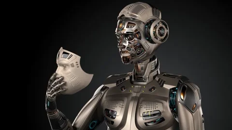 ROBOT 2 UNMASKING on dark Stock Footage 253654054