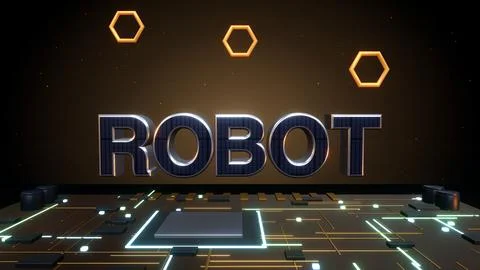ROBOT 3D Text with Rotors on a Circuit Board Illustrazione stock