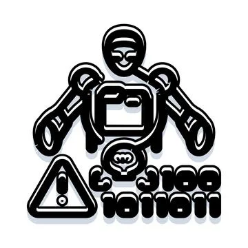 Robot accessing data alerting cyber security threat Stock Illustration