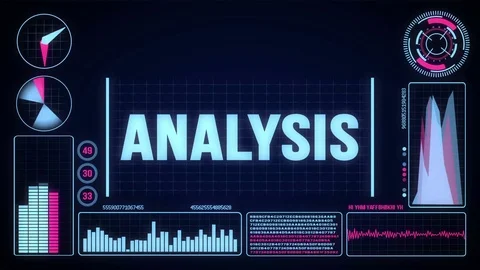 Robot activates a futuristic user interface with the word analysis Video stock 78678219