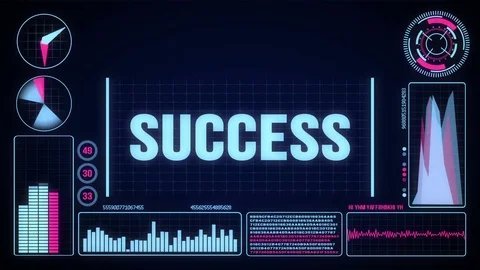 Robot activates a futuristic user interface with the word success Stock Footage 78678221