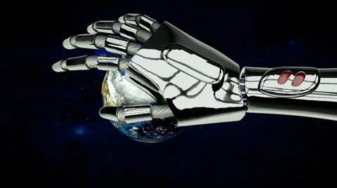 Robot against the planet Stock Footage 25300354