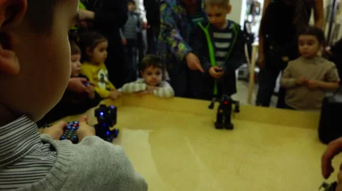 Robot.  AI. Children playing with robots. New technologies. Stock Footage 50224474