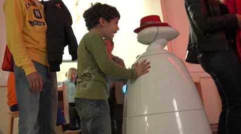 Robot.  AI. Children playing with robots. New technologies. Stock Footage 50229900