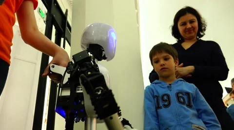 Robot.  AI. Children playing with robots. New technologies. Stock Footage 50302866