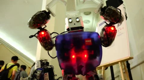 Robot.  AI. Children watching the dancing robots. Stock Footage 50227506