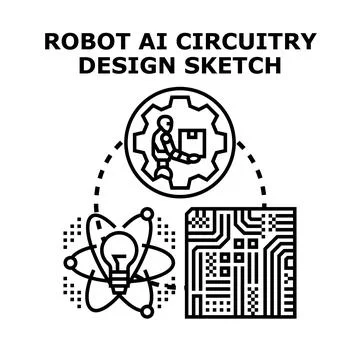 Robot ai circuitry design process and innovation Stock Illustration