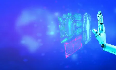 Robot ai hand finger touchscreen blue element technology futurist digital Stock Illustration