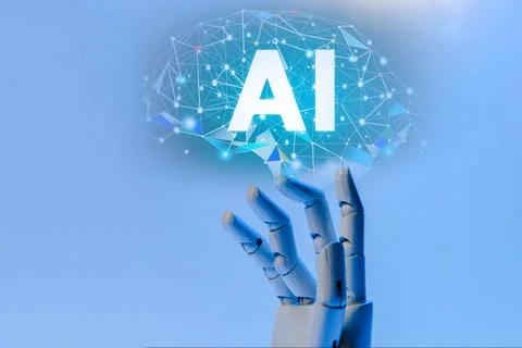 Robot ai with hand robot on AI brain intelligent technology digital graphic.. Stock Illustration
