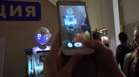 Robot.  AI. New technologies. Robot actor tells stories. Stock Footage 50228766