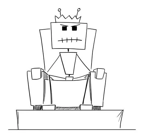 Robot, AI or Artificial Intelligence Sitting on Throne as King, Vector Cartoon Stock Illustration