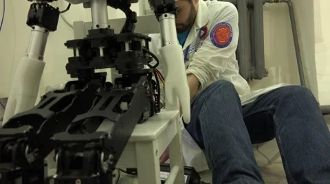 Robot.  AI.  The robot and its creator. New technologies. Stock Footage 50183265