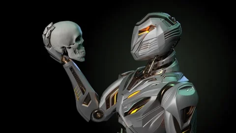 Robot alien with human skull Video stock 251746811