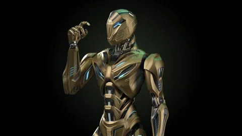 Robot alien looking at arm Stock Footage 251746623