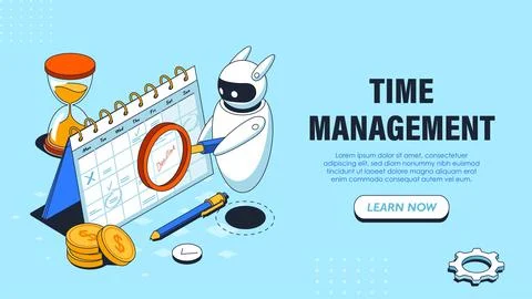Robot analyzing calendar deadline date. Vector illustration Stock Illustration