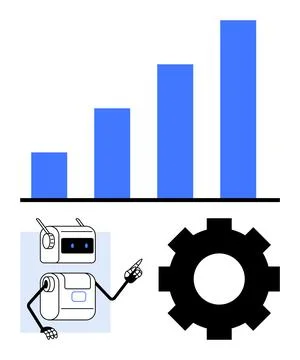 Robot Analyzing Data with Gear Symbol Representing Automation and Progress Stock Illustration