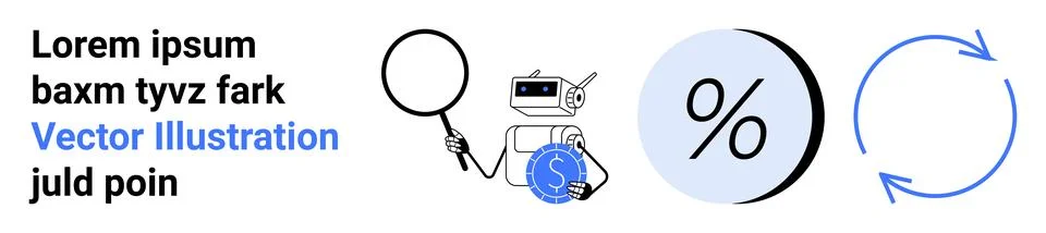 Robot Analyzing Data with Magnifying Glass, Percentage Symbol, and Circular.. Stock Illustration