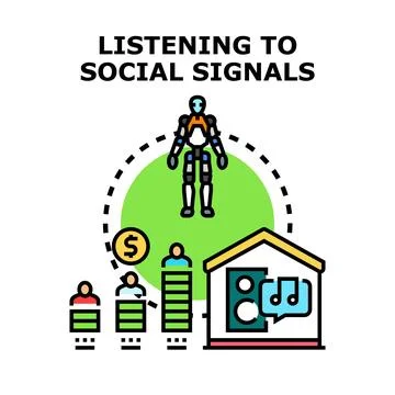 Robot analyzing social signals for data intelligence Stock Illustration