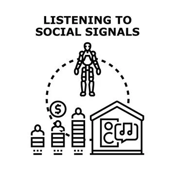 Robot analyzing social signals for data intelligence Stock Illustration