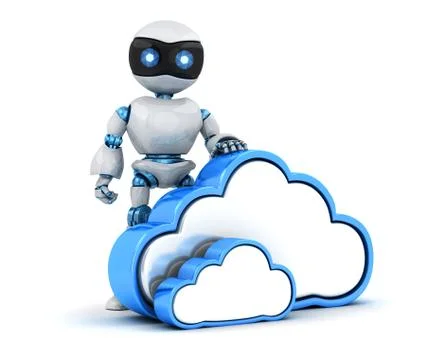 Robot and abstract cloud storage. 3d illustration Stockillustratie