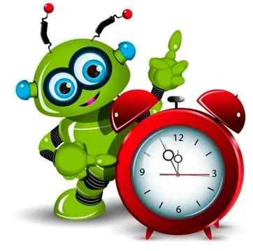 A robot and alarm clock Stock Illustration