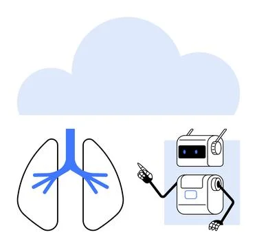 Robot and Anatomical Lungs Under Cloud Signifying AI and Healthcare Integration Stock Illustration