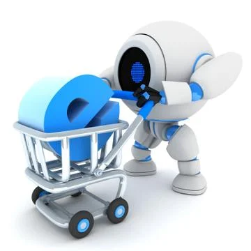 Robot and cart e-shop (done in 3d) Stock Illustration