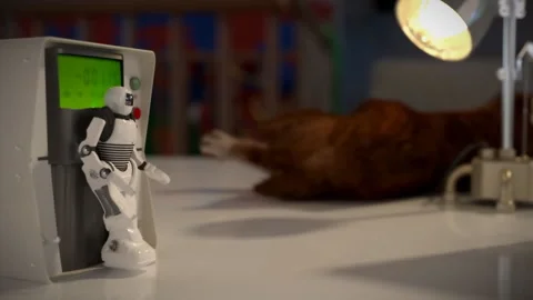 ROBOT AND CAT Video stock 107103554