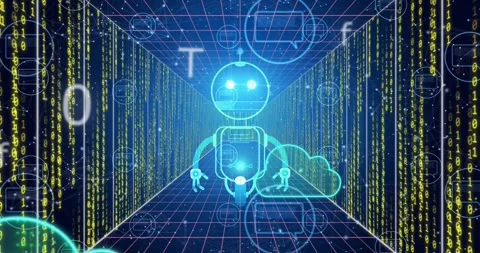 Robot and cloud computing animation over digital data processing background Stock Footage 327278288