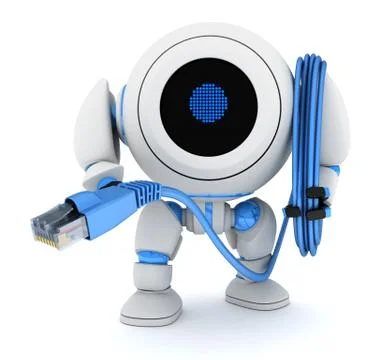 Robot and computer cable (done in 3d) Stock Illustration
