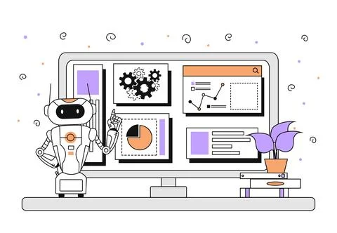 Robot and computer vector simple Stock Illustration