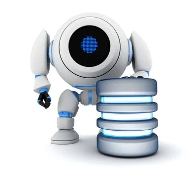 Robot and database abstract (done in 3d) Stock Illustration