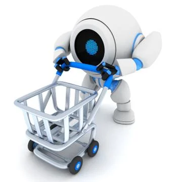 Robot and empty cart (done in 3d) Stockillustratie