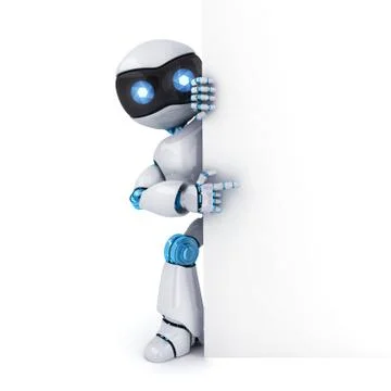 Robot and empty white blank. 3d illustration Stock Illustration