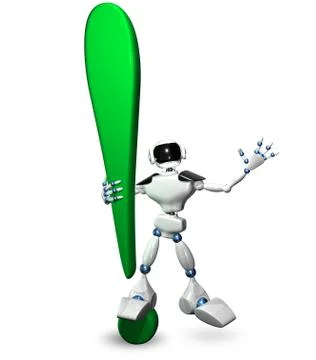 Robot and an exclamation point Stock Illustration