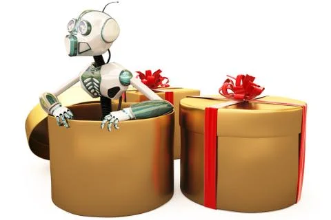 Robot and gift Stock-Illustration