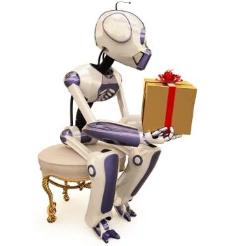 Robot and gift Illustrazione stock