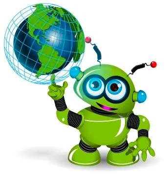 Robot and globe Stock Illustration