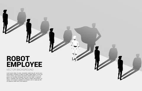 Robot and his shadow of superhero in the human row. concept of artificial int イラスト素材