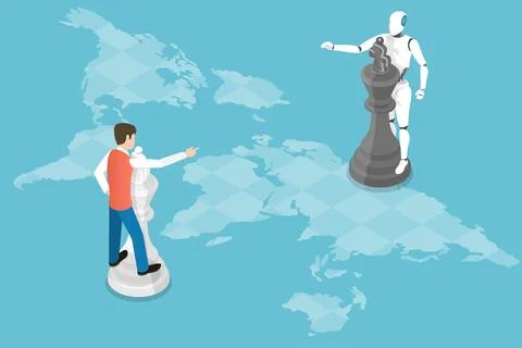Robot and Human are Playing Chess Game. Stock Illustration