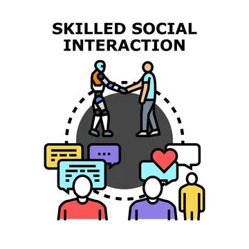 Robot and human collaborating in social interaction concept Stock Illustration