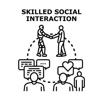 Robot and human collaborating in social interaction concept Stock Illustration