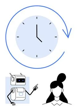 Robot and Human Collaboration with Time Management and Efficiency Concept Stock Illustration