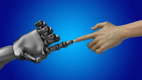 Robot and human connection with the touch 스톡 일러스트