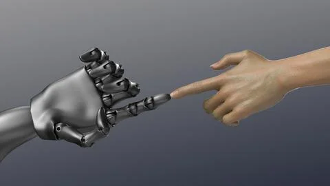 Robot and human connection with the touch 스톡 일러스트