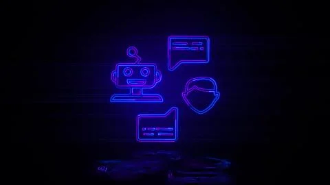 Robot and human conversation in neon effect mp4 video イラスト素材