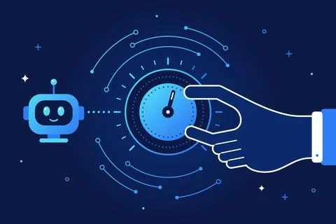 Robot And Human Hand Adjusting Time Management For Efficiency 스톡 일러스트