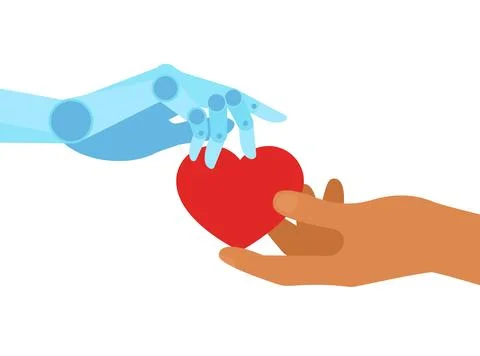 Robot and human hand hold heart Stock Illustration