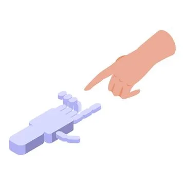 Robot and human hands pointing at each other in modern technologies concept Stock Illustration